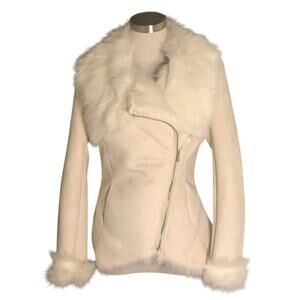 Cache Womens Jacket Faux Suede Faux Fur Size Small Cream Elegant Glam Mob Wife